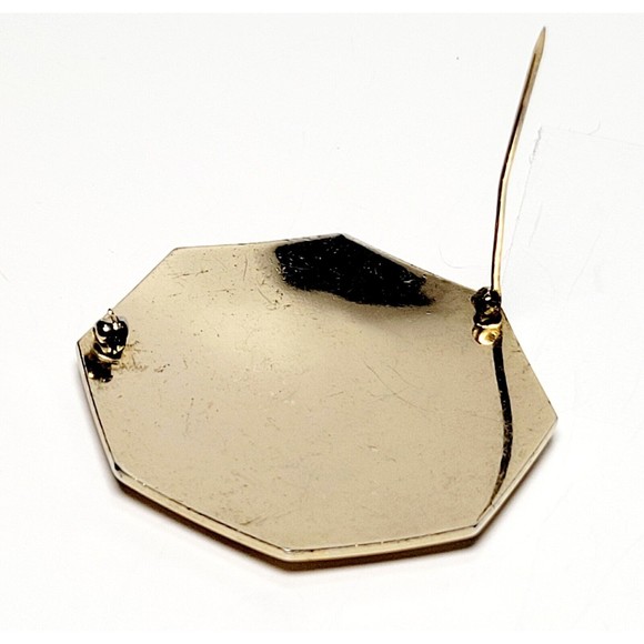 MCM Octogonal Clip On Earrings Brooch Set Gold Tone Engraved Victorian Style VGC - Picture 9 of 14